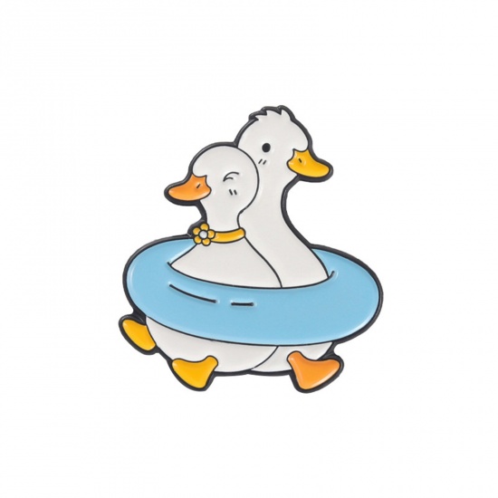 Immagine di Carino Spilla Anello di Nuoto Anatra Blu Smalto 2.8cm x 2.5cm, 1 Pz
