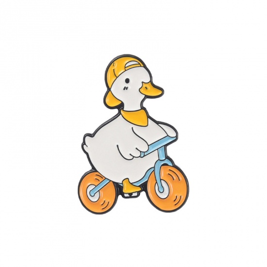 Immagine di Carino Spilla Anatra Bicicletta Giallo Smalto 2.9cm x 1.9cm, 1 Pz
