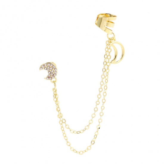 Picture of Stylish Ear Climbers/ Ear Crawlers Link Chain Moon Gold Plated Clear Rhinestone 9-11cm, 1 Piece