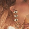 Picture of Retro Ear Post Stud Earrings Gold Plated White Tassel Evil Eye Enamel 5.8cm x 2.3cm, 1 Pair
