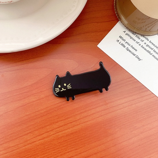 Bild von Acryl Niedlich Haarklammer Silberfarbe Schwarz Katze 4.8cm x 2.3cm, 1 Stück