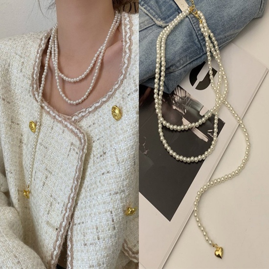 Imagen de Acrílico Barroco Collar Múltiples Capas Chapado en Oro Corazón Imitación de perla 40cm longitud, 1 Unidad
