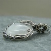 Picture of Boho Chic Bohemia Necklace Antique Silver Color Drop Leaf Imitation Opal 46cm(18 1/8") long, 1 Piece