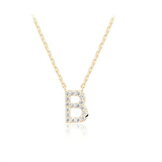 Bild von Hypoallergen Einfach und lässig Exquisit 14K Gold plattiert Sterling Silber Erbskette Kette Anfangsbuchstabe/ Großbuchstabe Message " B " Anhänger Halskette Für Frauen Muttertag 45cm lang, 1 Strang