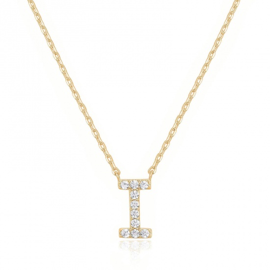 Bild von Hypoallergen Einfach und lässig Exquisit 14K Gold plattiert Sterling Silber Erbskette Kette Anfangsbuchstabe/ Großbuchstabe Message " I " Anhänger Halskette Für Frauen Muttertag 45cm lang, 1 Strang