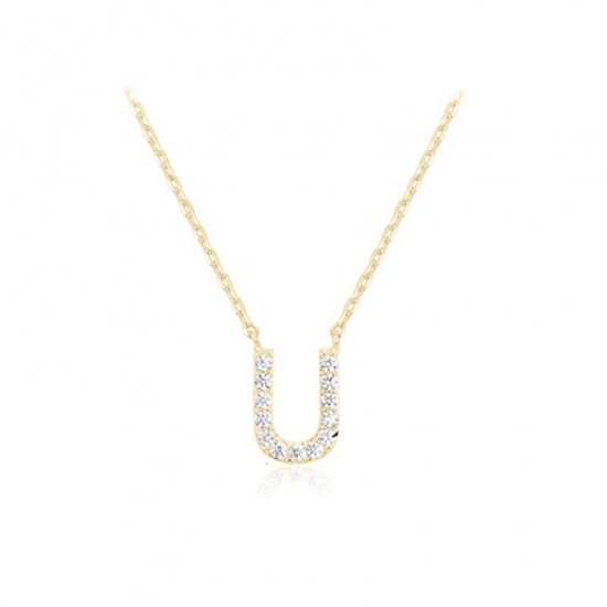 Bild von Hypoallergen Einfach und lässig Exquisit 14K Gold plattiert Sterling Silber Erbskette Kette Anfangsbuchstabe/ Großbuchstabe Message " U " Anhänger Halskette Für Frauen Muttertag 45cm lang, 1 Strang