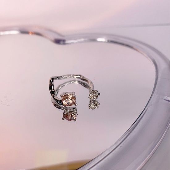 銅 素敵 オープンタイプ 調整可能 リング 指輪 銀メッキ シャンパン 模造宝石 直径17mm (日本サイズ約13号)、1 個 の画像