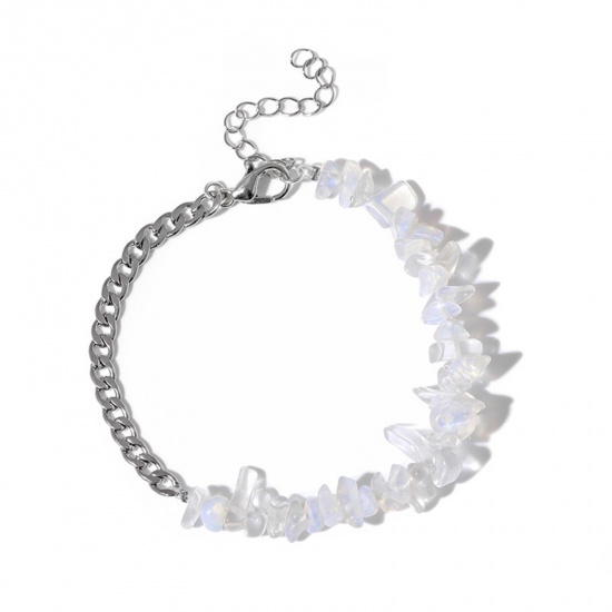 Image de Bracelets Style Bohème en Pierre Argent Mat Transparent Chips Perles 17cm long, 1 Pièce