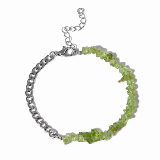 Image de Bracelets Style Bohème en Pierre Argent Mat Vert Chips Perles 17cm long, 1 Pièce