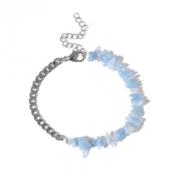 Image de Bracelets Style Bohème en Pierre Argent Mat Bleu Clair Chips Perles 17cm long, 1 Pièce