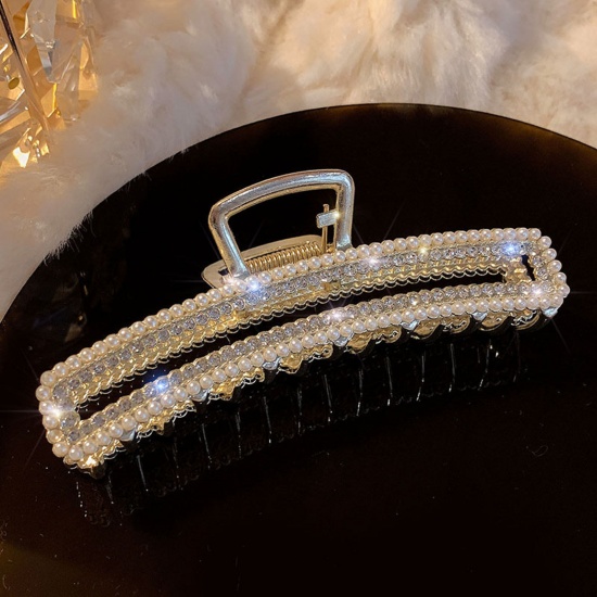 Immagine di Elegante Fermaglio per Capelli Oro Placcato Arco Trasparente Strass Imitata Perla 11.5cm , 1 Pz