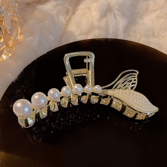 Immagine di Elegante Fermaglio per Capelli Oro Placcato Fishtail Imitata Perla 7.5cm , 1 Pz