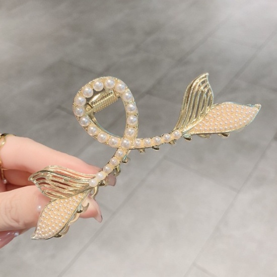 Immagine di Elegante Fermaglio per Capelli Oro Placcato Fishtail Imitata Perla 7cm , 1 Pz