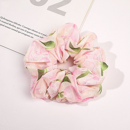 Immagine di Chiffon Elegante Elastico Molla Fermacapelli Rosa Fiore del Tulipano Elastico 13.5cm Dia, 1 Pz