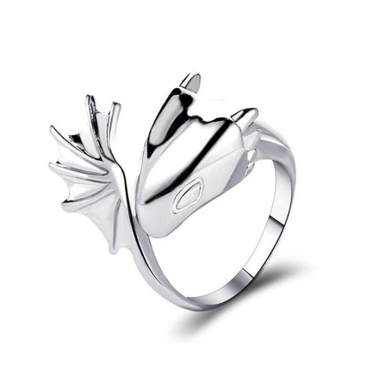 Picture of Gothic Open Adjustable Wrap Rings Silver Tone Dragon 1 Piece