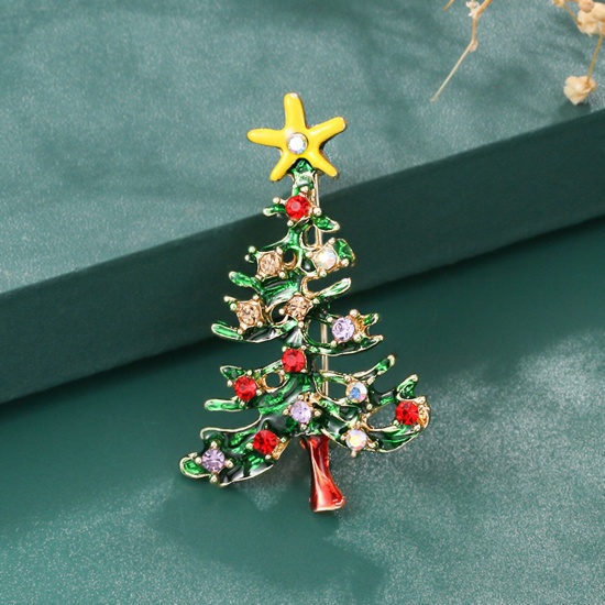 Bild von Exquisit Brosche Weihnachten Weihnachtsbaum Pentagramm Emaille Bunt Strass 4.7cm x 3cm, 1 Stück