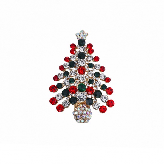 Bild von Exquisit Brosche Weihnachten Weihnachtsbaum Vergoldet Emaille Bunt Strass 5.9cm x 4.1cm, 1 Stück