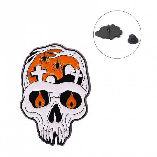 Imagen de Halloween Pin Broches Cráneo Cruz Multicolor Esmalte 3cm x 20mm, 1 Unidad