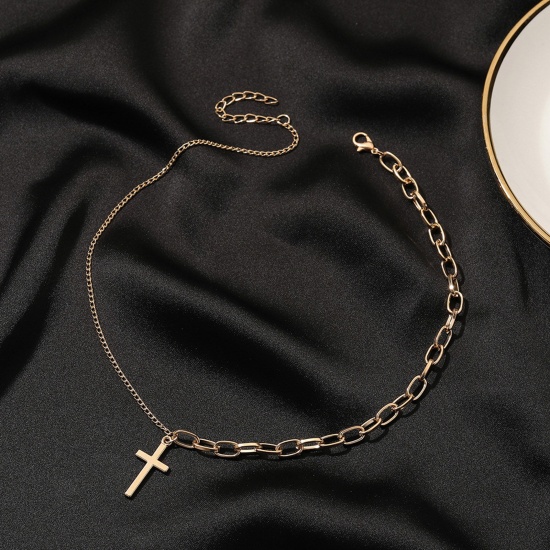 Imagen de Religión Collar con Colgante Chapado en Oro Cruz 42cm longitud, 1 Unidad