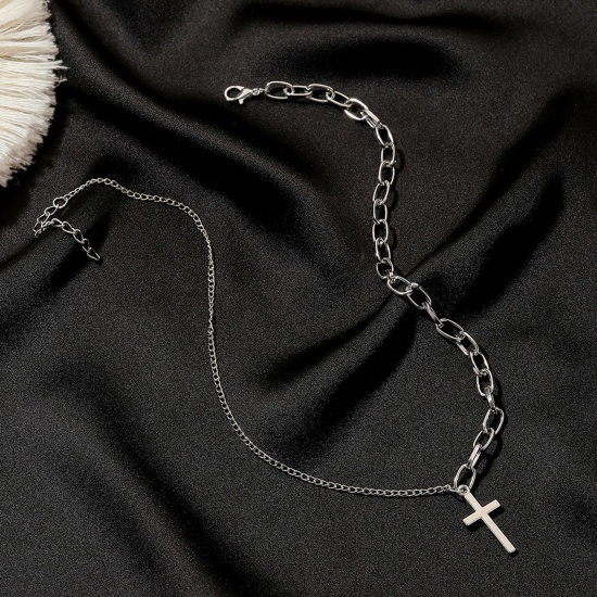Imagen de Religión Collar con Colgante Tono de Plata Cruz 42cm longitud, 1 Unidad