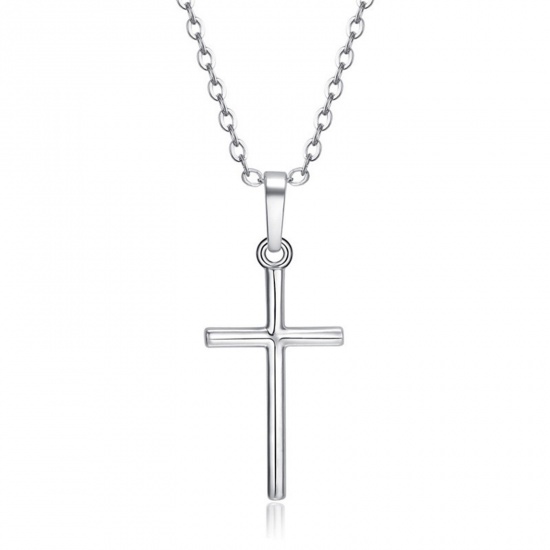 Imagen de Religión Collar con Colgante Tono de Plata Cruz 45cm longitud, 1 Unidad