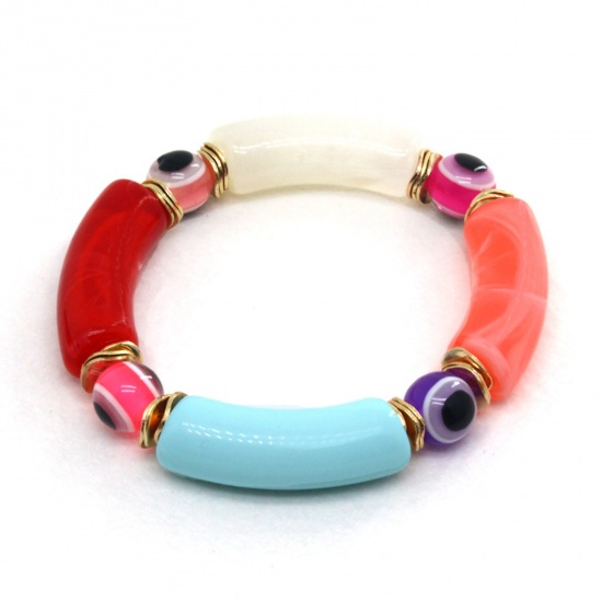 Imagen de Resina Religión Dainty Bracelets Delicate Bracelets Beaded Bracelet Multicolor Tubo Curvado Mal de ojo Mensaje " Elástico " 7cm Dia, 1 Unidad