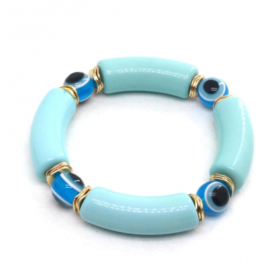 Imagen de Resina Religión Dainty Bracelets Delicate Bracelets Beaded Bracelet Azul Tubo Curvado Mal de ojo Mensaje " Elástico " 7cm Dia, 1 Unidad