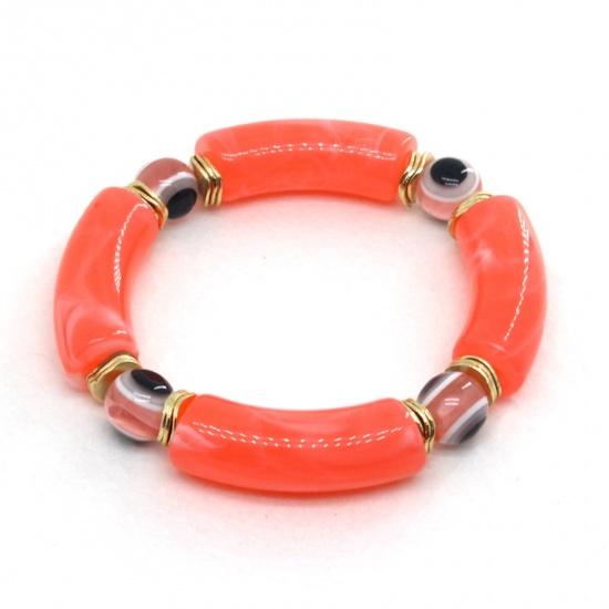 Imagen de Resina Religión Dainty Bracelets Delicate Bracelets Beaded Bracelet Naranja rojizo Tubo Curvado Mal de ojo Mensaje " Elástico " 7cm Dia, 1 Unidad