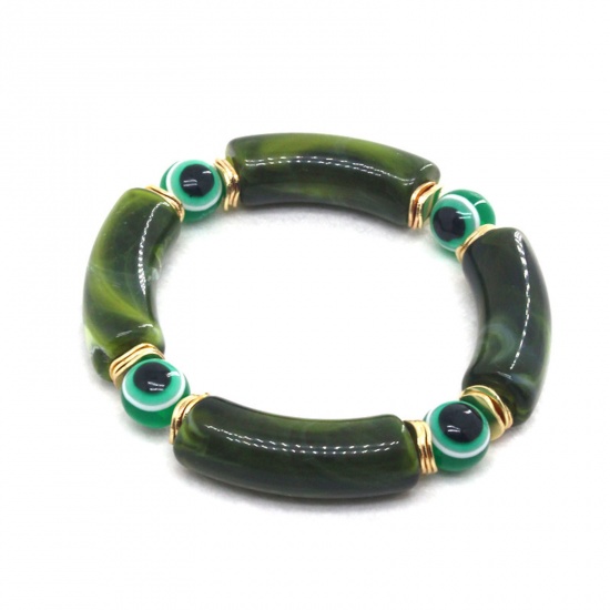 Imagen de Resina Religión Dainty Bracelets Delicate Bracelets Beaded Bracelet Verde Oscuro Tubo Curvado Mal de ojo Mensaje " Elástico " 7cm Dia, 1 Unidad