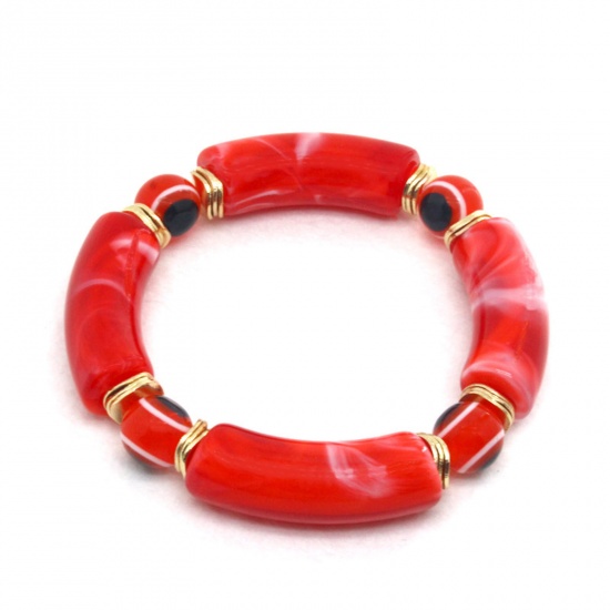 Imagen de Resina Religión Dainty Bracelets Delicate Bracelets Beaded Bracelet Rojo Tubo Curvado Mal de ojo Mensaje " Elástico " 7cm Dia, 1 Unidad
