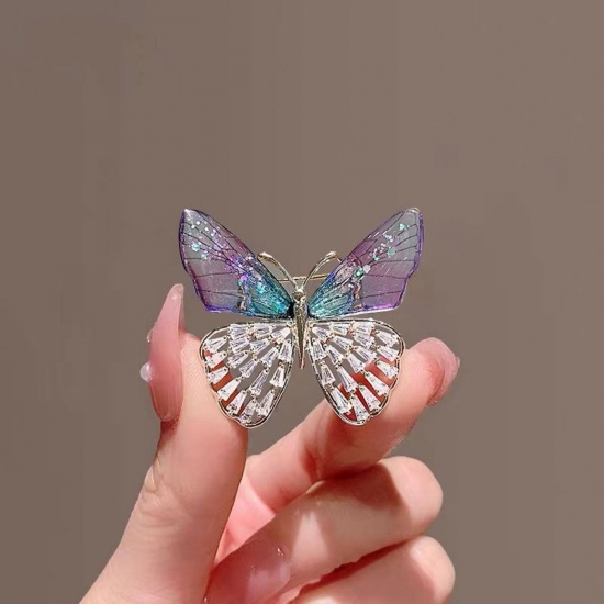 Bild von Exquisit Brosche Schmetterling Vergoldet Transparent Strass 3.5cm x 3.2cm, 1 Stück