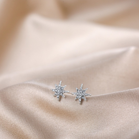 Bild von Niedlich Ohrring Ohrstecker Stern Grau Strass Emaille 1cm x 0.7cm, 1 Stück