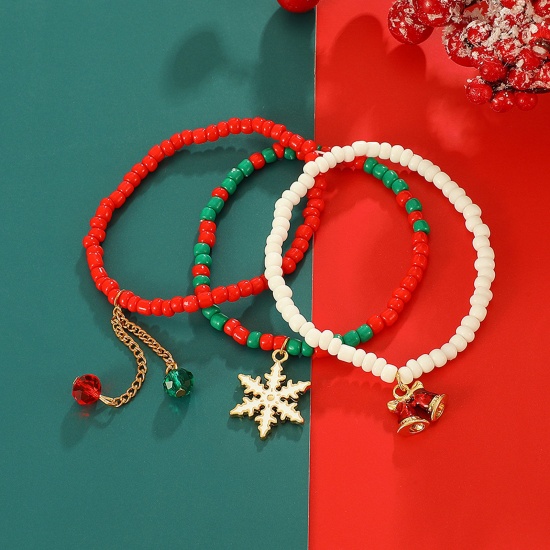 Bild von Muranoglas Stilvoll Perlenarmband Bunt Weihnachten Jingling Schelle Weihnachten Schneeflocke Elastisch 18cm lang, 1 Set ( 3 Stück/Set)