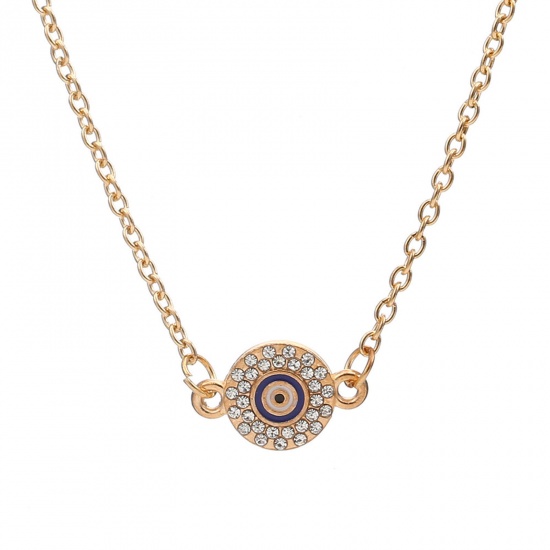 Immagine di Religione Collana con Ciondolo Oro Placcato Malocchio Trasparente Strass 40cm Lunghezza, 1 Pz