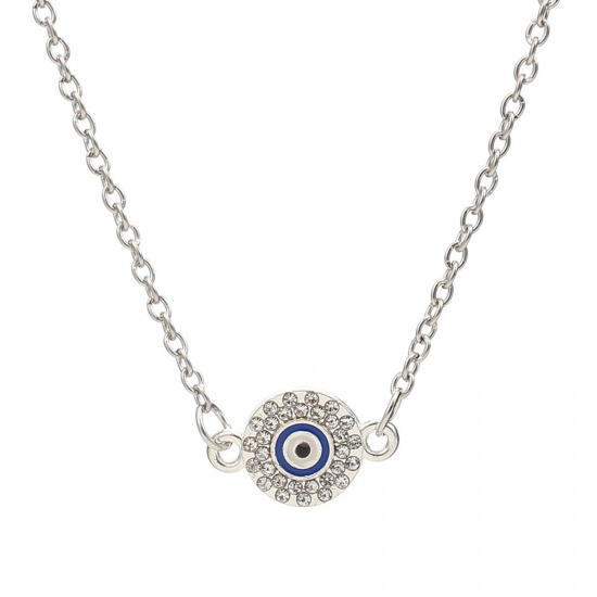 Immagine di Religione Collana con Ciondolo Tono Argento Malocchio Trasparente Strass 40cm Lunghezza, 1 Pz