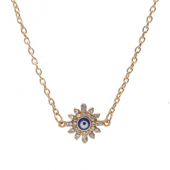 Immagine di Religione Collana con Ciondolo Oro Placcato Natale Fiocco di Neve Malocchio Trasparente Strass 40cm Lunghezza, 1 Pz