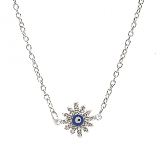 Immagine di Religione Collana con Ciondolo Tono Argento Natale Fiocco di Neve Malocchio Trasparente Strass 40cm Lunghezza, 1 Pz