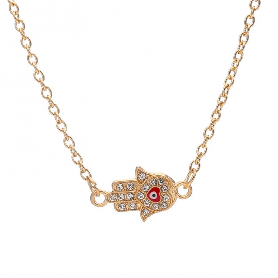 Immagine di Religione Collana con Ciondolo Oro Placcato Palmo Trasparente Strass 40cm Lunghezza, 1 Pz