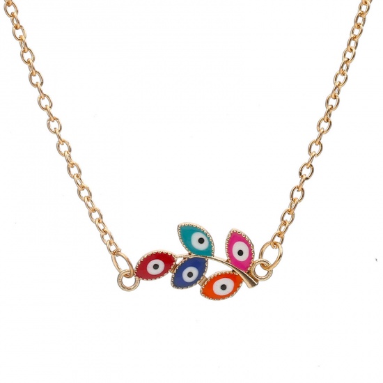 Immagine di Religione Collana con Ciondolo Oro Placcato Foglia Malocchio 40cm Lunghezza, 1 Pz
