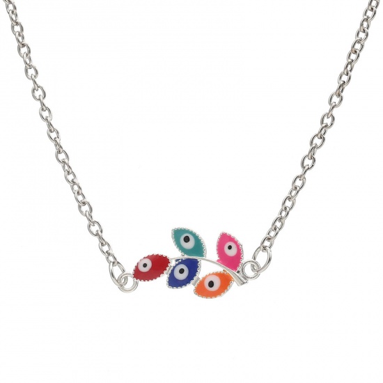 Immagine di Religione Collana con Ciondolo Tono Argento Foglia Malocchio 40cm Lunghezza, 1 Pz