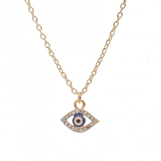 Immagine di Religione Collana con Ciondolo Oro Placcato Malocchio Trasparente Strass 40cm Lunghezza, 1 Pz