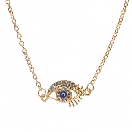 Immagine di Religione Collana con Ciondolo Oro Placcato Malocchio Trasparente Strass 40cm Lunghezza, 1 Pz