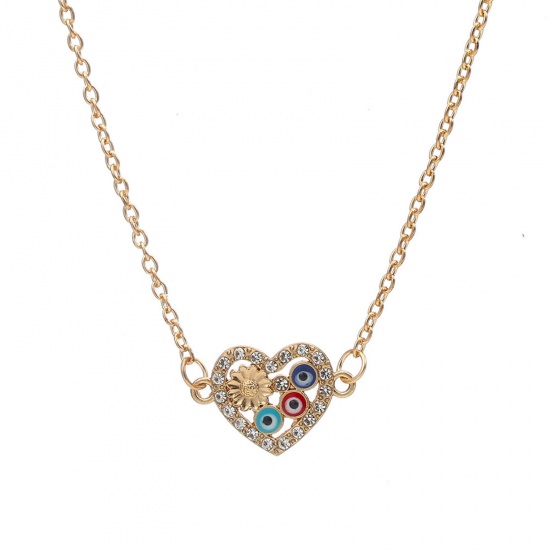 Immagine di Religione Collana con Ciondolo Oro Placcato Cuore Malocchio Trasparente Strass 40cm Lunghezza, 1 Pz