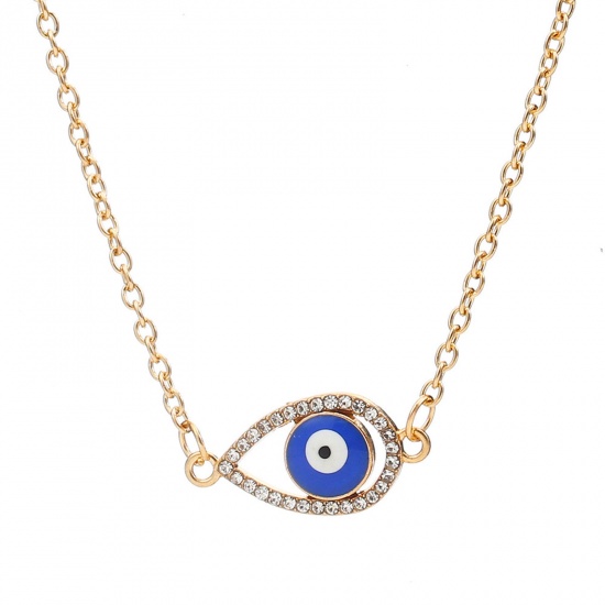 Immagine di Religione Collana con Ciondolo Oro Placcato Ovale Malocchio Trasparente Strass 40cm Lunghezza, 1 Pz