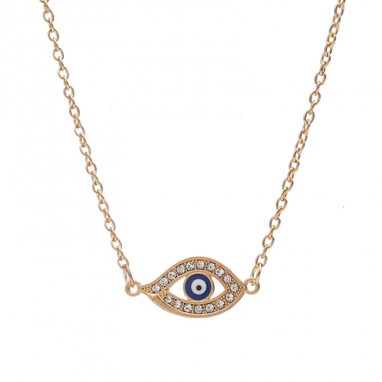 Immagine di Religione Collana con Ciondolo Oro Placcato Malocchio Trasparente Strass 40cm Lunghezza, 1 Pz