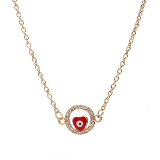Immagine di Religione Collana con Ciondolo Oro Placcato Anello Malocchio Trasparente Strass 40cm Lunghezza, 1 Pz