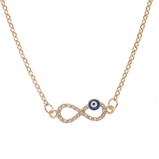 Immagine di Religione Collana con Ciondolo Oro Placcato Simbolo di Infinito Malocchio Trasparente Strass 40cm Lunghezza, 1 Pz