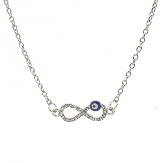 Immagine di Religione Collana con Ciondolo Tono Argento Simbolo di Infinito Malocchio Trasparente Strass 40cm Lunghezza, 1 Pz