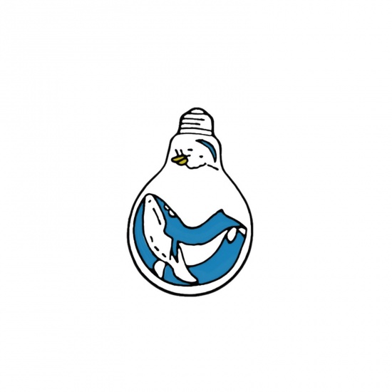 Immagine di Carino Spilla Bulbo Electronico Bianco & Blu Smalto 3.1cm x 2.1cm, 1 Pz