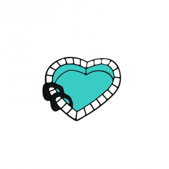 Immagine di Carino Spilla Cuore Bianco & Verde Smalto 2.6cm x 2.1cm, 1 Pz